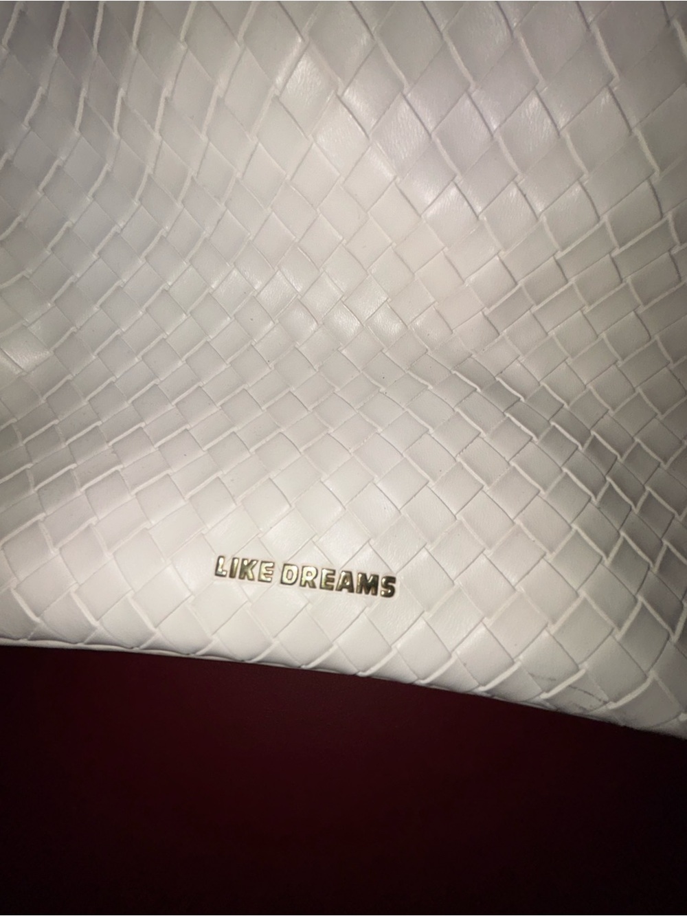 Like Dreams White Woven Shoulder Bag with Gold Logo